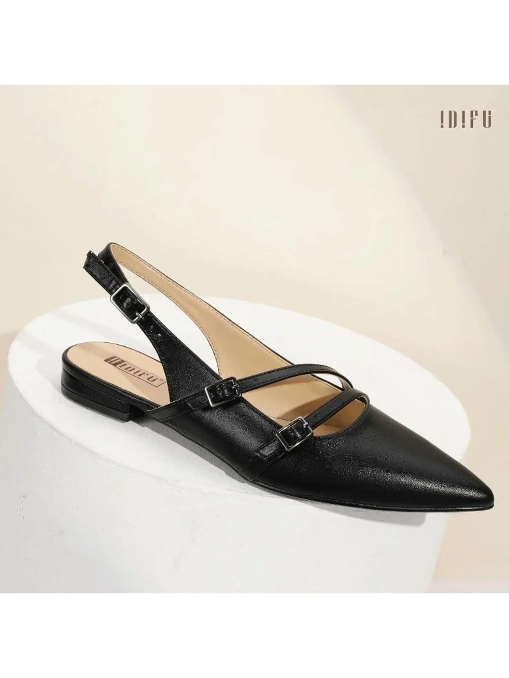 Women's Black Pu Pointed Toe Strappy Slingback Ballet Flats Formal Dress Shoes
